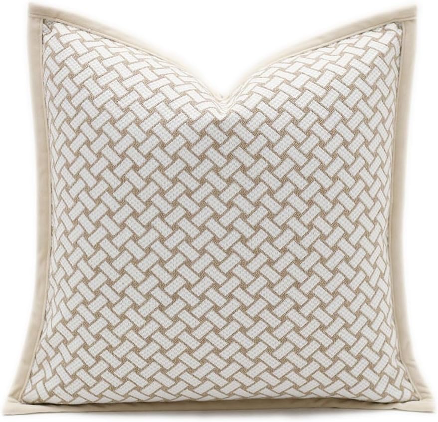 Croker Horse 20x20'' Inches Throw Pillow Cushion Cover - Grid Pattern Chenille Jacquard Embroidery Luxury Modern Style Couch Sofa Pillow for Living Room Bedroom