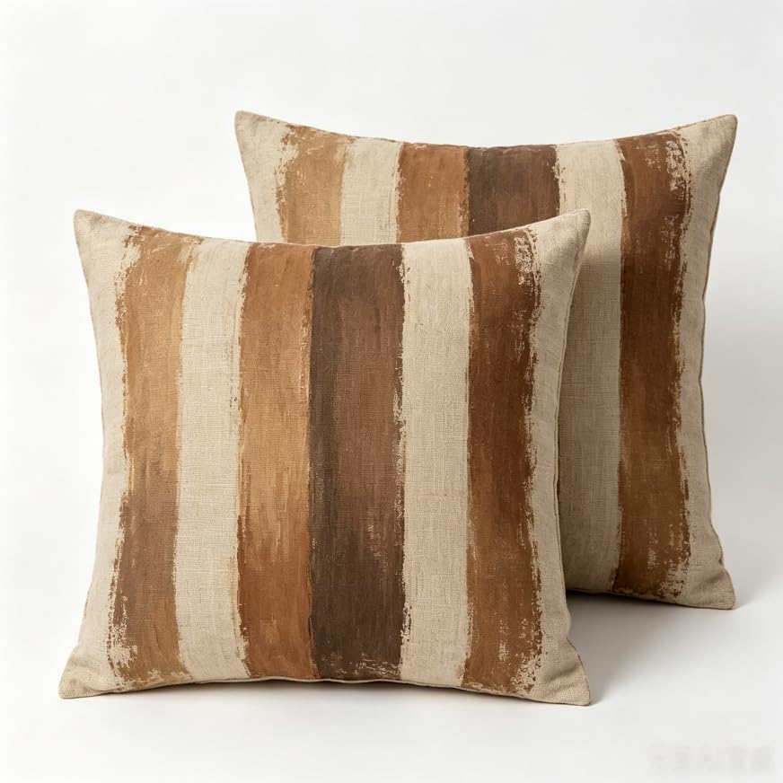 Decorative Throw Pillow Covers, Vintage Floral Pattern in Sage Green and Brown, 2 Pack Square Cushion Cases with Autumn Leaves Design，18x18 Pillows Linen Pillowcase