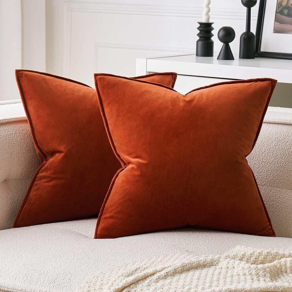 MIULEE Decorative Brown Velvet Throw Pillow Covers for Couch 22x22 Inch
