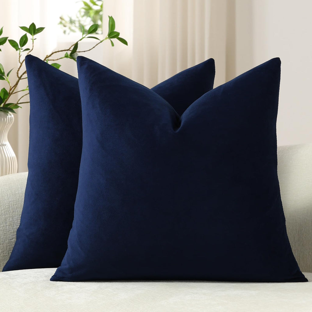 DEZENE Throw Pillow Covers 20x20 Chocolate Brown: Pack of 2 Cozy Soft Velvet Square Modern Luxury Decorative Throw Pillow Cases for Sofa Couch Living Room Bed Home Decor