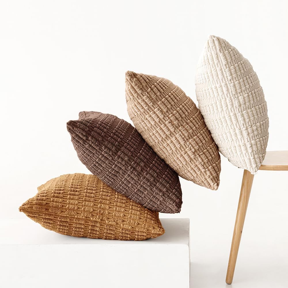 MIULEE Pack of 4 Corduroy Decorative Throw Pillow Covers 18x18 Inch Brown