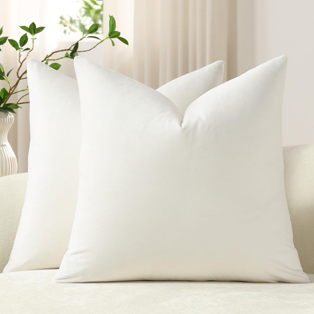 DEZENE Throw Pillow Covers 20x20 Chocolate Brown: Pack of 2 Cozy Soft Velvet Square Modern Luxury Decorative Throw Pillow Cases for Sofa Couch Living Room Bed Home Decor