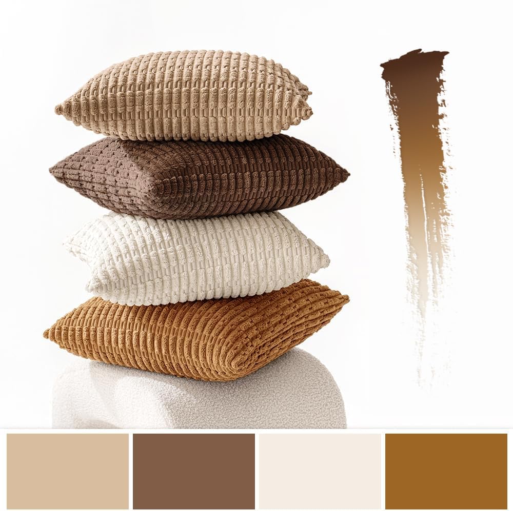 MIULEE Pack of 4 Corduroy Decorative Throw Pillow Covers 18x18 Inch Brown