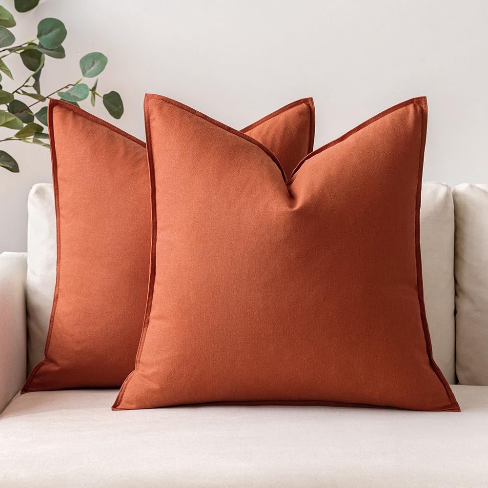 MIULEE Pack of 2 Decorative Linen Pillow Covers 18x18 Inch Olive Green