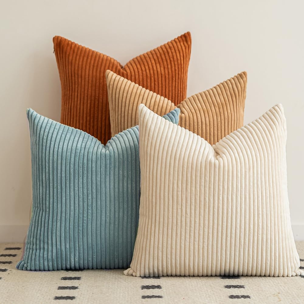 LANANAS Decorative Corduroy Throw Pillow Covers 18x18 Inch Neutral Brown