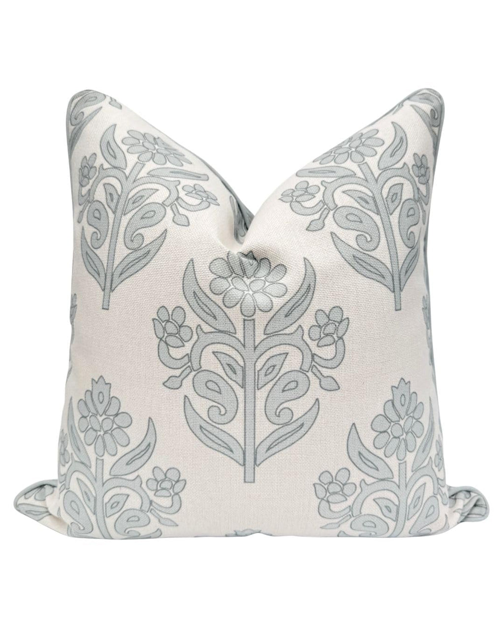 Jillien Harbor “The Naples” Floral Block Print Pillow Cover – Grey and White Blue Decorative Throw Pillow Cover – Grandmillennial Home Decor, 20" x 20"