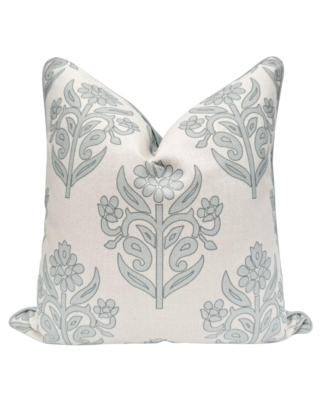 Jillien Harbor “The Naples” Floral Block Print Pillow Cover – Grey and White Blue Decorative Throw Pillow Cover – Grandmillennial Home Decor, 20" x 20"