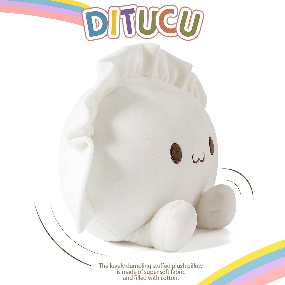 Ditucu Cute Pierogi Pillow Dumpling Plush Funny Food Soup Stuffed Animal Plushies Toys Soft Hugging Gifts for Kids White 8 inch
