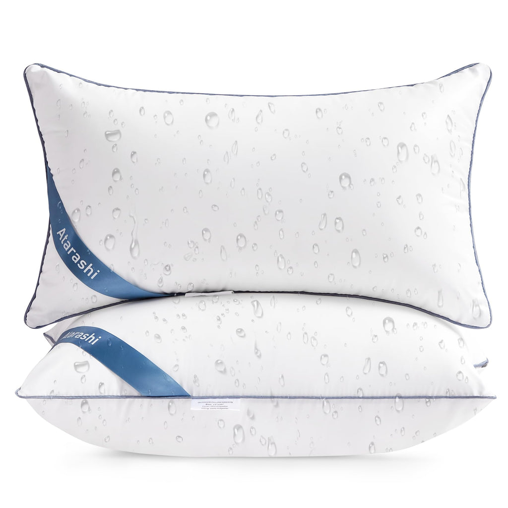 Atarashi 18 x 18 Outdoor Pillow Inserts (Pack of 2)- Waterproof Firm and Fluffy Square Throw Pillows - Decorative Pillow Forms for Couch Sofa Bed Patio Furniture - White