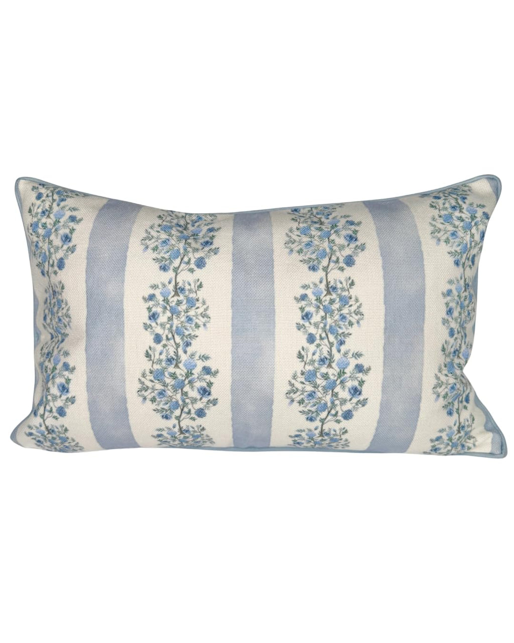 Jillien Harbor “The Camille” Floral Block Print Pillow Cover – Soft Blue and White Decorative Throw Pillow Cover – Grandmillennial Home Decor, 20" x 20"