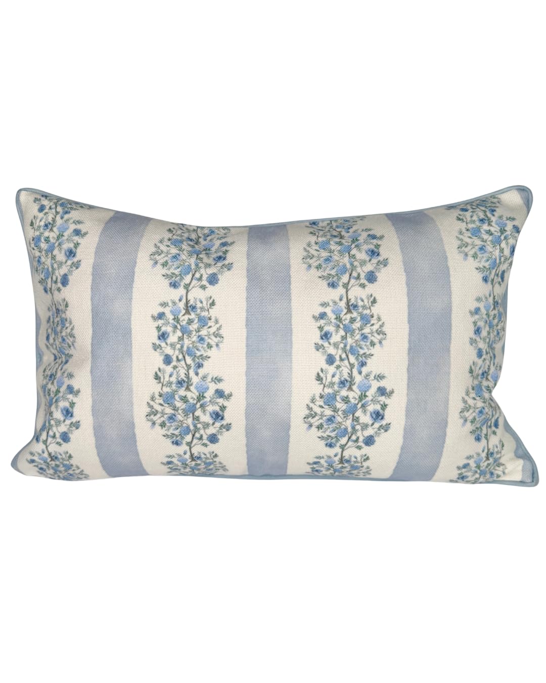 Jillien Harbor “The Camille” Floral Block Print Pillow Cover – Soft Blue and White Decorative Throw Pillow Cover – Grandmillennial Home Decor, 20" x 20"