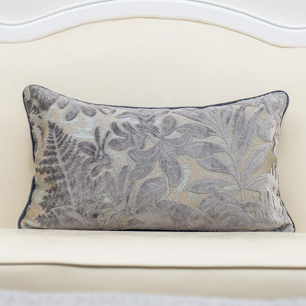 Alerfa 12 x 20 Inch Light Blue Rectangle Maple Leaf Pillow Embroidery Cut Velvet Cushion Case Luxury Modern Lumbar Throw Pillow Cover Decorative Pillow for Couch Sofa Living Room Bedroom Car