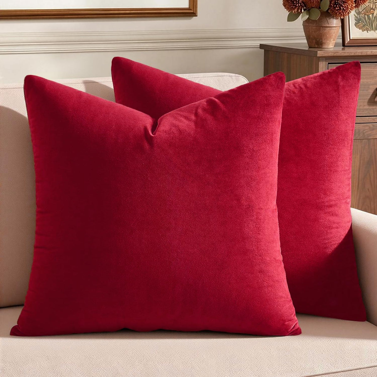 MIULEE Velvet Fall Throw Pillow Covers 20x20 Inch Pack of 2 Burnt Orange
