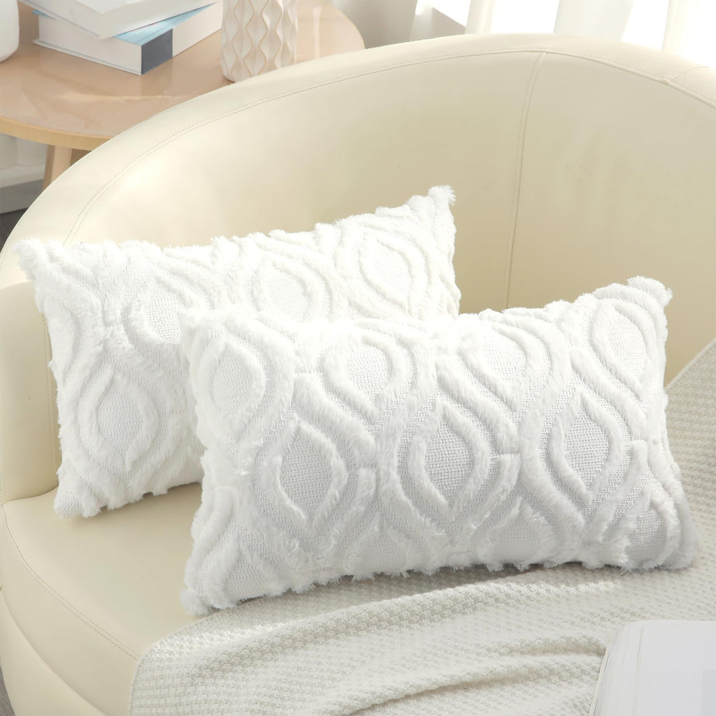 decorUhome Faux Fur Plush Soft Beige Throw Pillow Covers 18x18 Set of 2