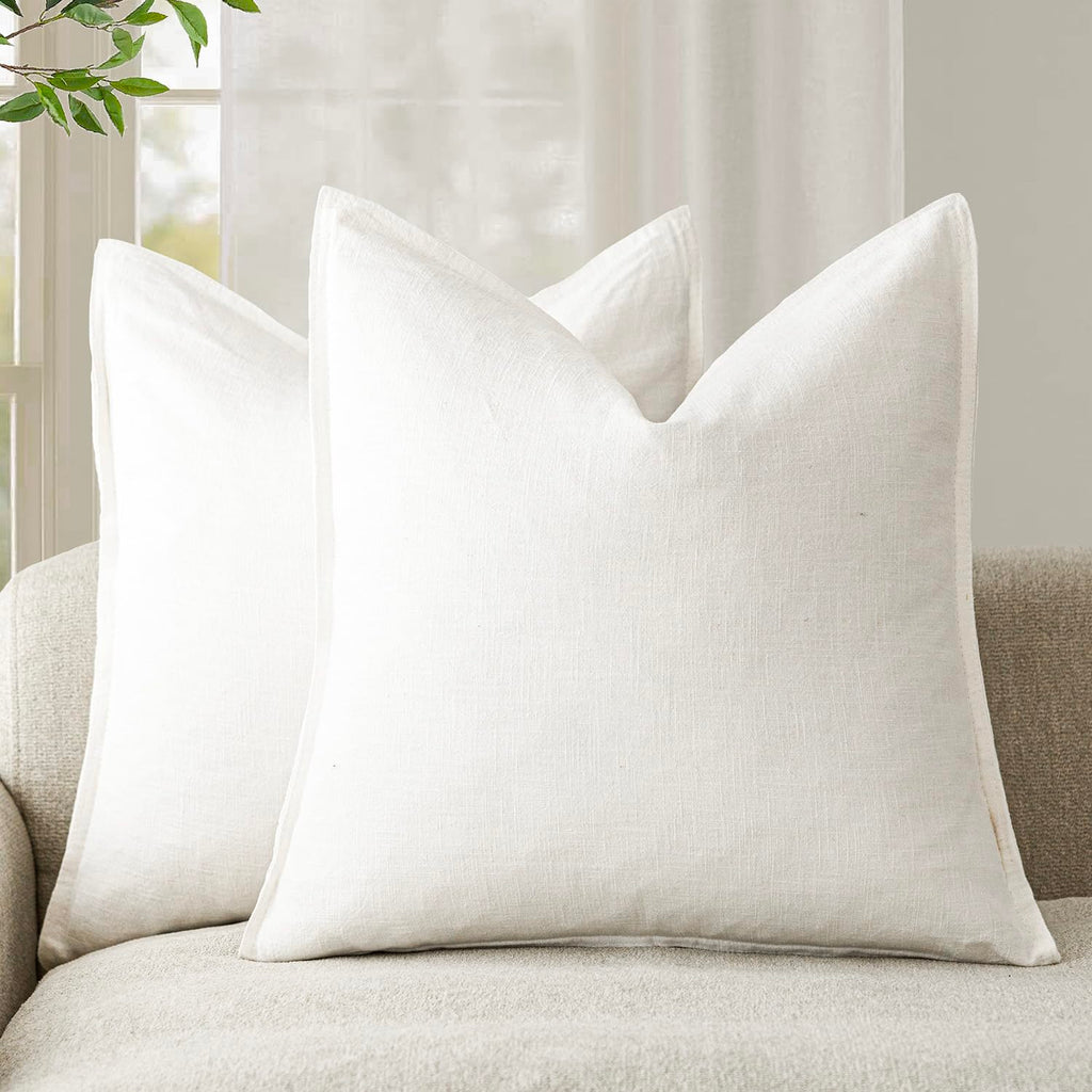 Foindtower Linen Solid Decorative Throw Pillow Covers 20x20 Natural Beige