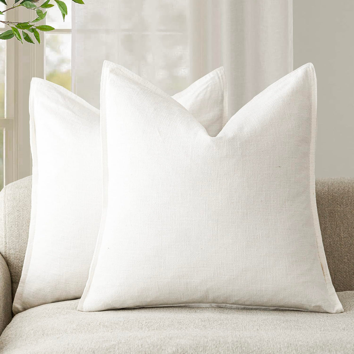 Foindtower Linen Solid Decorative Throw Pillow Covers 20x20 Natural Beige