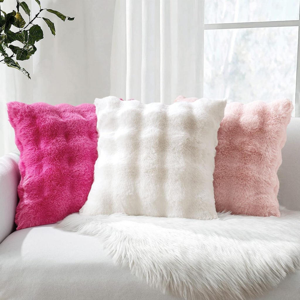 MIULEE Pack of 2 Faux Fur Fluffy Pillow Covers 18x18 Inch, White