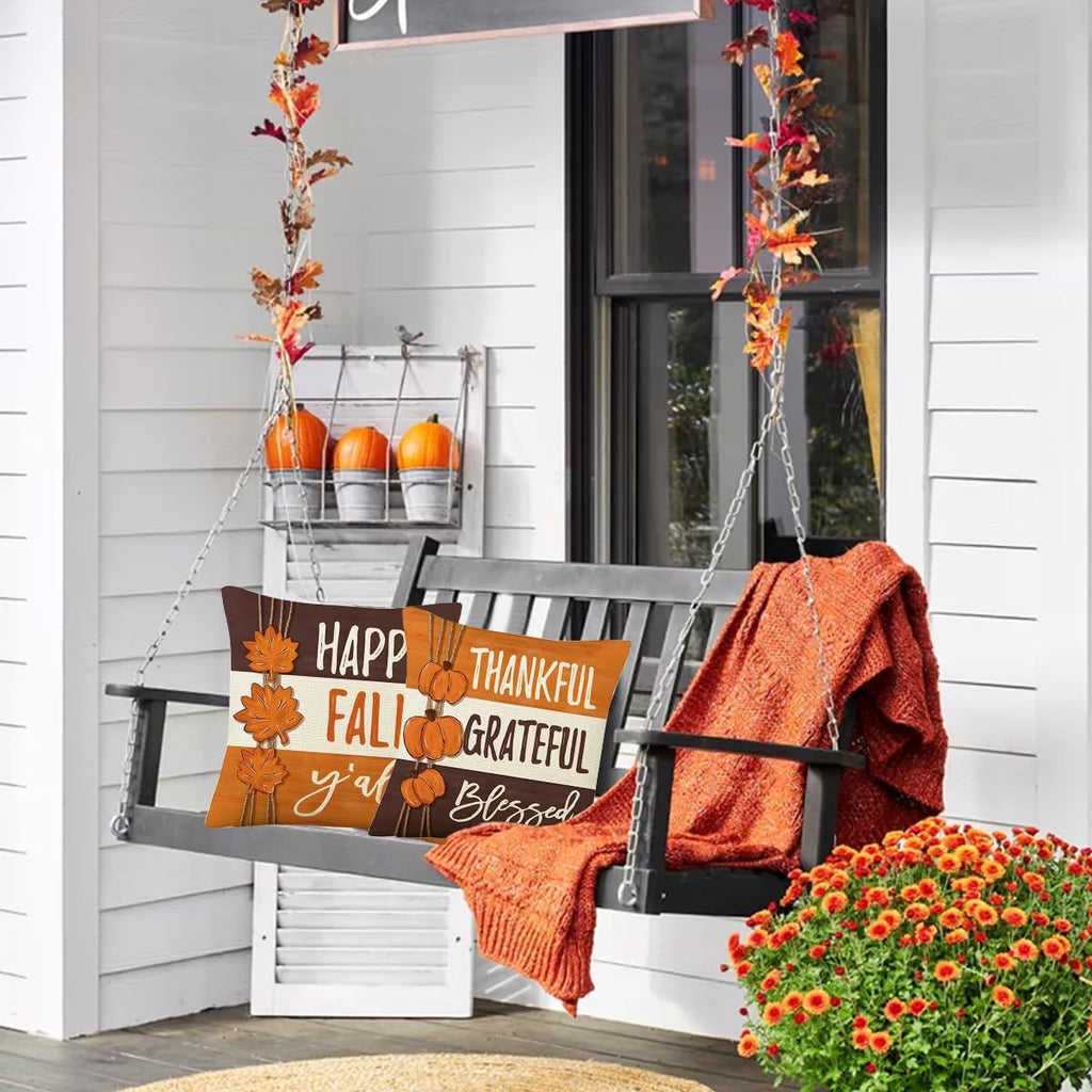 PSDWETS Throw Pillow Covers 18x18 Set of 4 for Fall Decor,Fall Decorations Maple Leaves Pumpkin Farmhouse Autumn Thanksgiving Cushion Cover for Home Sofa Couch