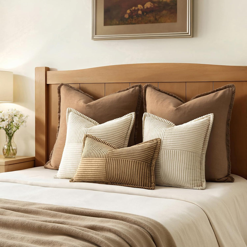 MIULEE Decorative Throw Pillow Covers for Couch 18x18 Inch Beige 2 Pack