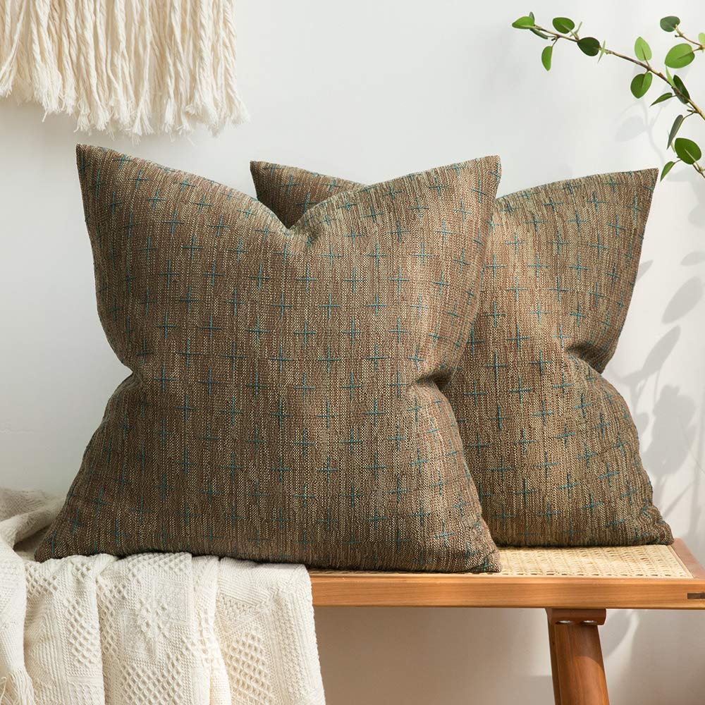 MIULEE Pack of 2 Decorative Vintage Burlap Linen Spring Throw Pillow Covers Modern Farmhouse Pillowcase Rustic Woven Textured Cushion Cover for Sofa Couch Bed 18x18 Inch Olive Green