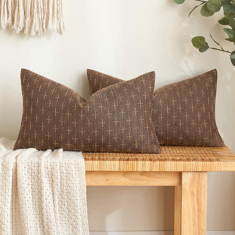 MIULEE Pack of 2 Decorative Vintage Burlap Linen Spring Throw Pillow Covers Modern Farmhouse Pillowcase Rustic Woven Textured Cushion Cover for Sofa Couch Bed 18x18 Inch Olive Green