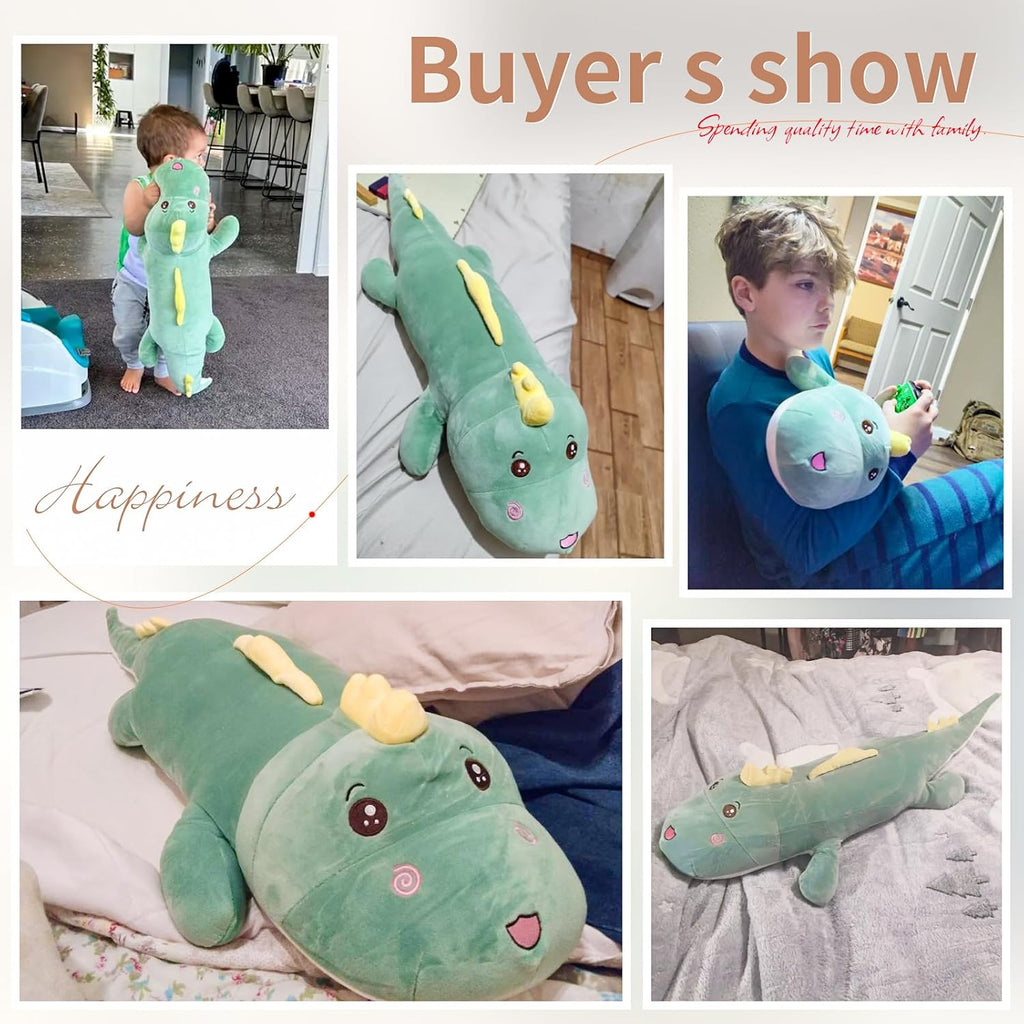 Tianmihou 32 Inch Giant Dinosaur Plush Body Pillow, Cute Long Dinosaur Stuffed Animal, Large Soft Big Dinosaur Plushies Toy, Gifts for Kids Boys Girls Teens Birthday