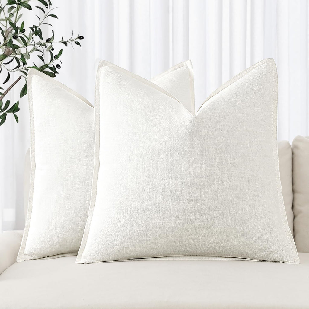 MIULEE Decorative Linen Euro Sham Pillow Covers 22x22 Inch Natural Beige