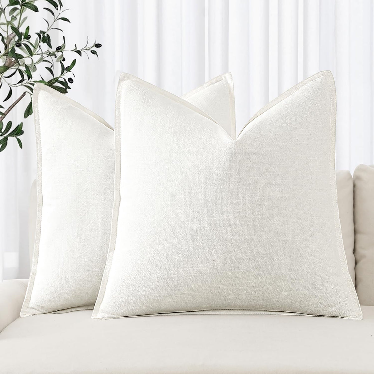MIULEE Decorative Linen Euro Sham Pillow Covers 22x22 Inch Natural Beige