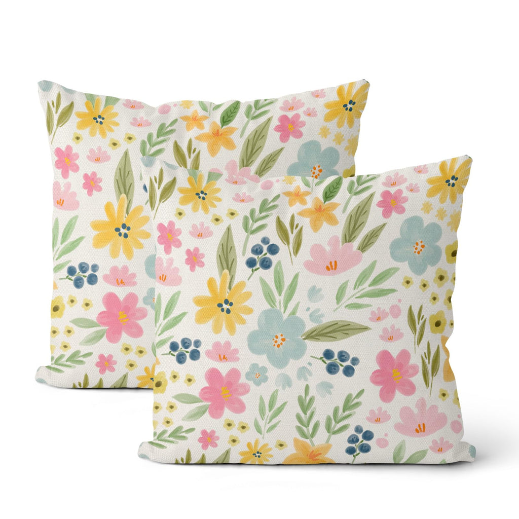 Floral Outdoor Pillow Covers 18x18 Inch Set of 2 Blue Green