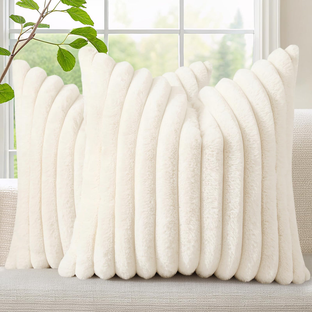 decorUhome Fall Faux Fur Throw Pillow Covers 18x18 Set of 2 Rust