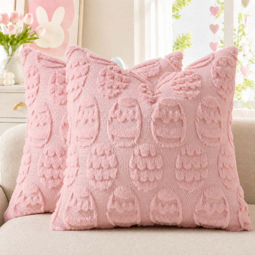 decorUhome Faux Fur Plush Soft Beige Throw Pillow Covers 18x18 Set of 2