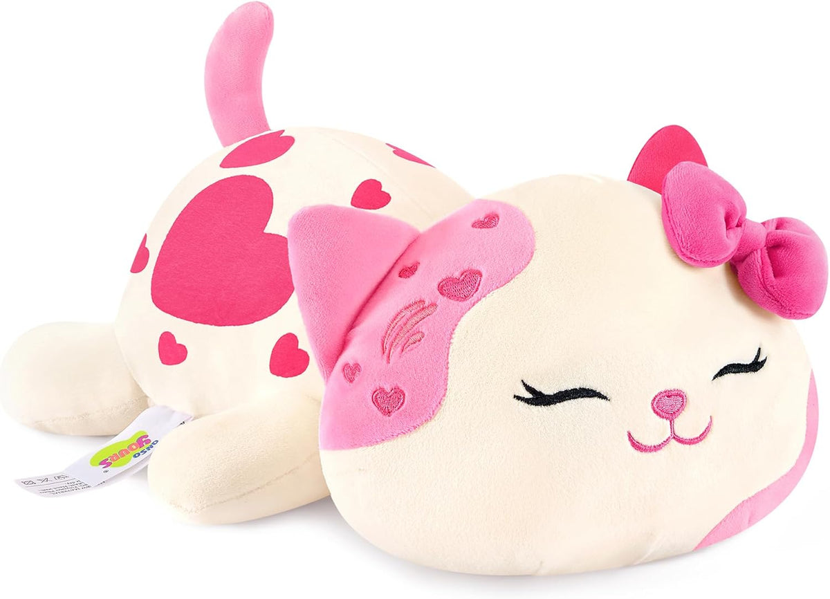 Onsoyours Original Cat Plush with Bowknot Cute Kitten Stuffed Animal Soft Pillow Pink Kawaii Kitty Heart Plush Toy Gifts for Kids & Adults (Pink Cat, 9")