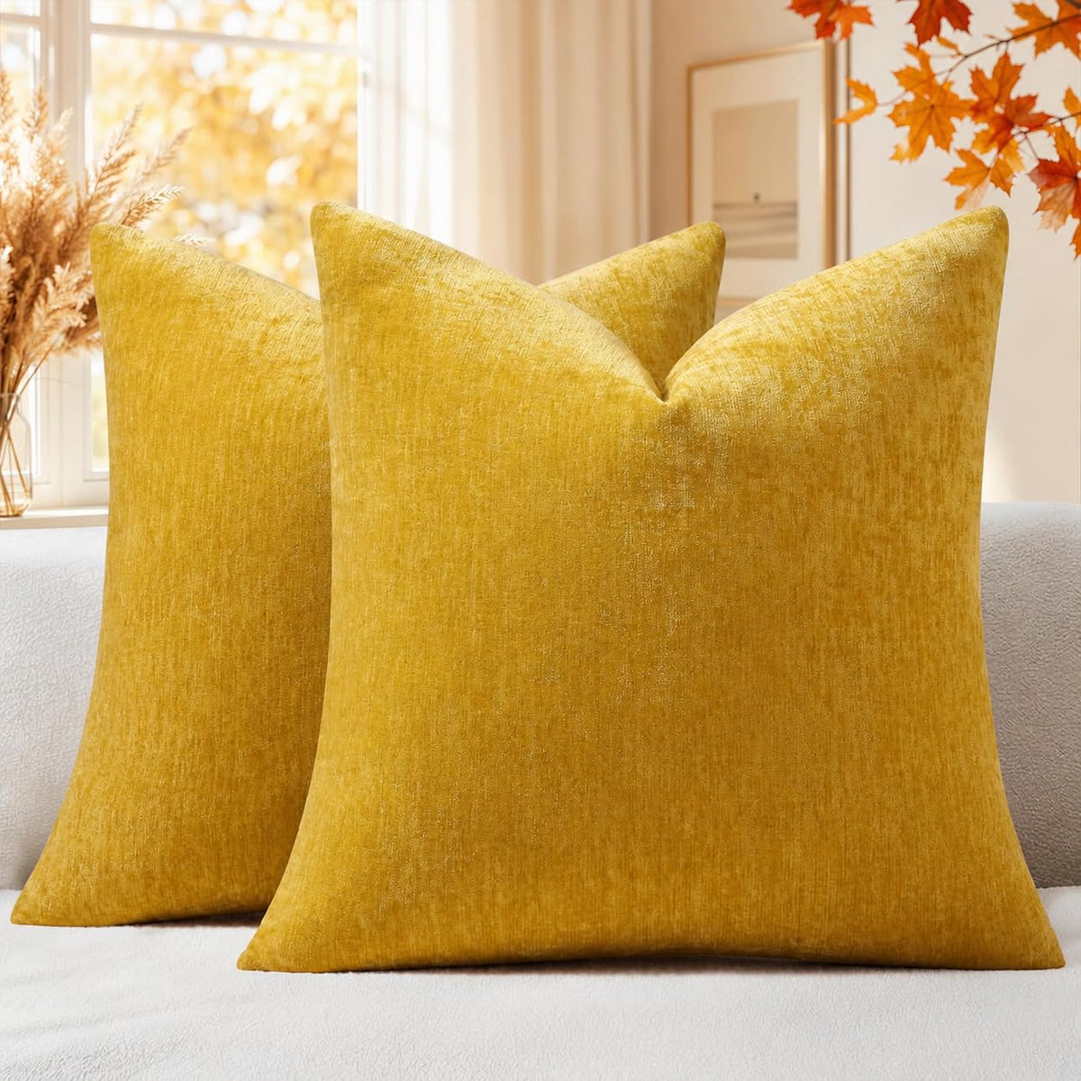 decorUhome Soft Chenille Moss Green Throw Pillow Covers 18X18 Set of 2