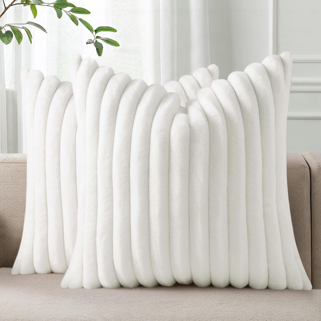 Pallene Faux Fur Decorative Throw Pillow Covers 18x18 Set of 2, Cream White