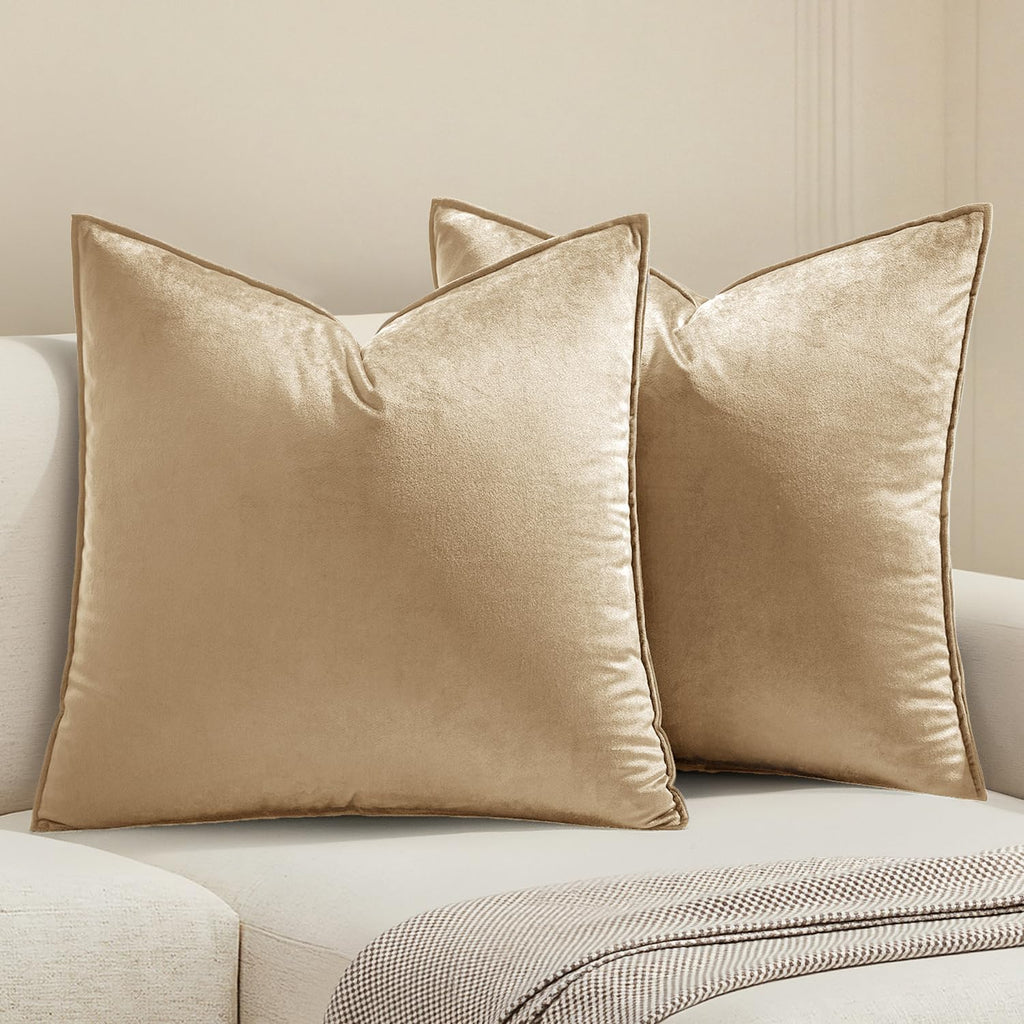 MIULEE Decorative Brown Velvet Throw Pillow Covers for Couch 22x22 Inch