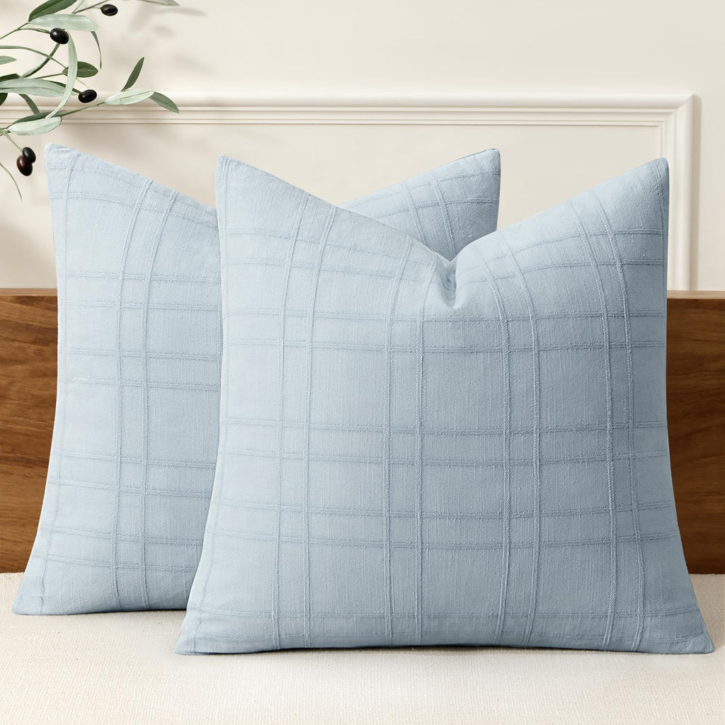 MIULEE Linen Plaid Pillow Covers Decorative 20x20 Natural Beige