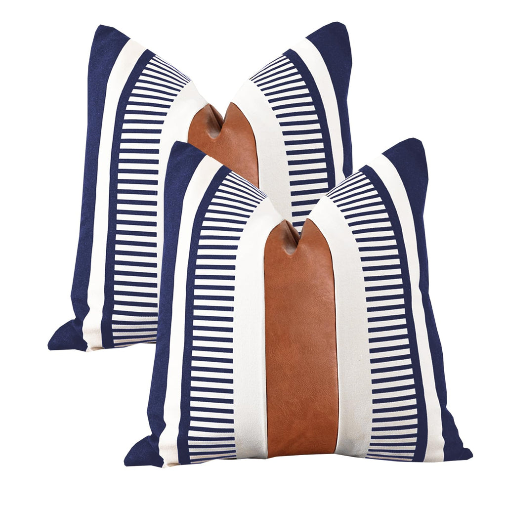 Decorative Striped Throw Pillow Cover 20x20 Inch Black White & Brown