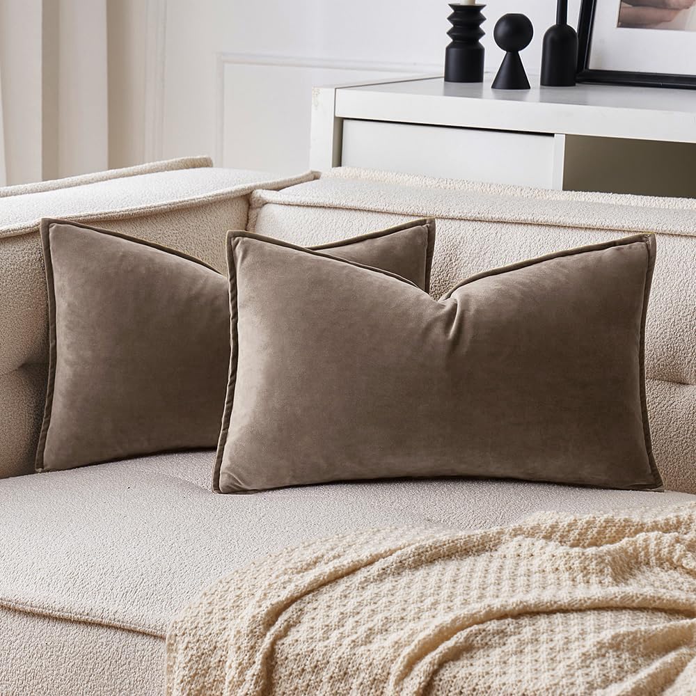 MIULEE Decorative Brown Velvet Throw Pillow Covers for Couch 22x22 Inch