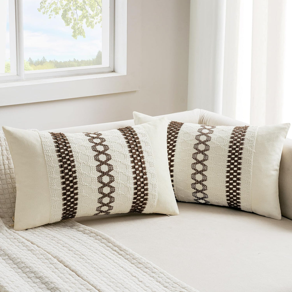 MIULEE Set of 2 Sage Green Boho Decorative Pillow Covers 18x18 Inch