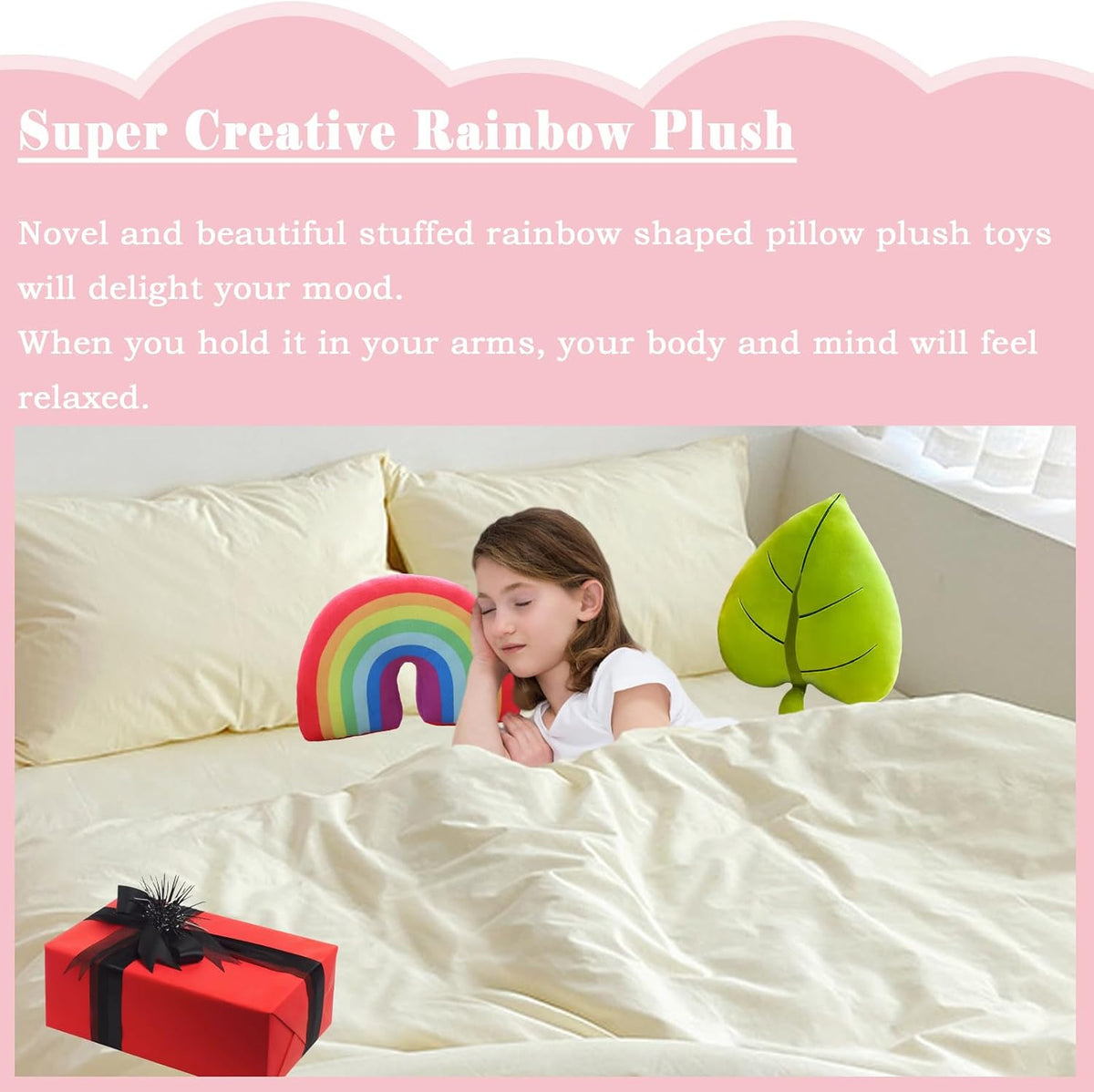 zhidiloveyou Rainbow Pillow Plush Stuffed Rainbow Shaped Cushion Toy, 13.7"