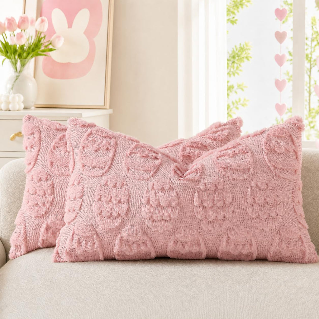 decorUhome Faux Fur Plush Soft Beige Throw Pillow Covers 18x18 Set of 2