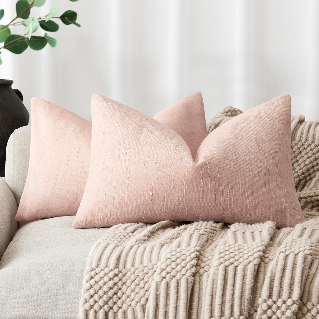 Foindtower Solid Textured Chenille Throw Pillow Covers 20x20 Inch,Taupe
