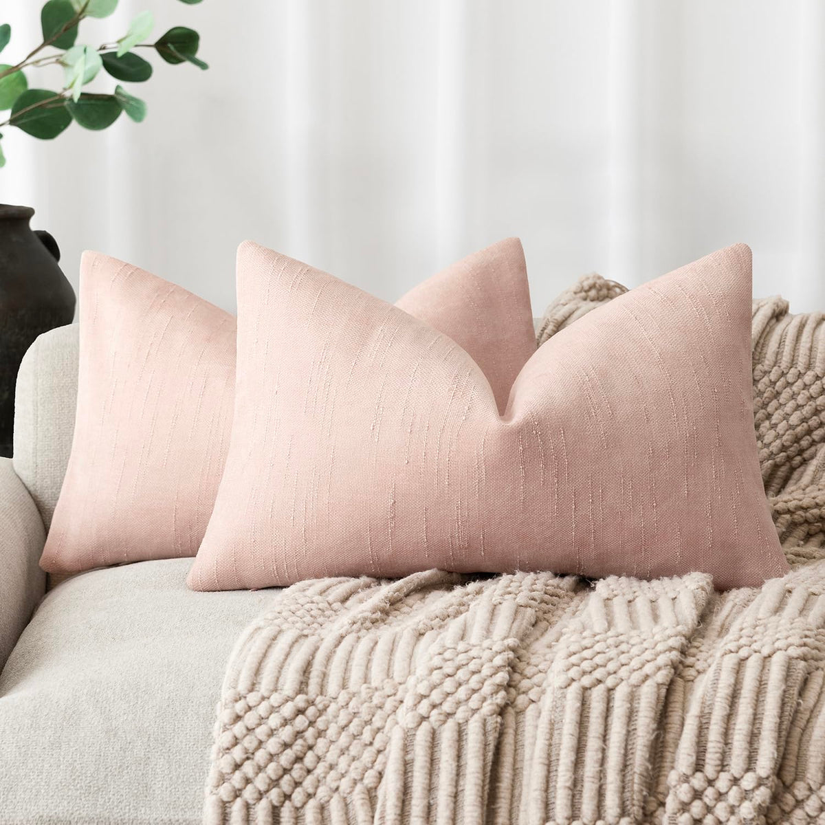 Foindtower Solid Textured Chenille Throw Pillow Covers 20x20 Inch,Taupe