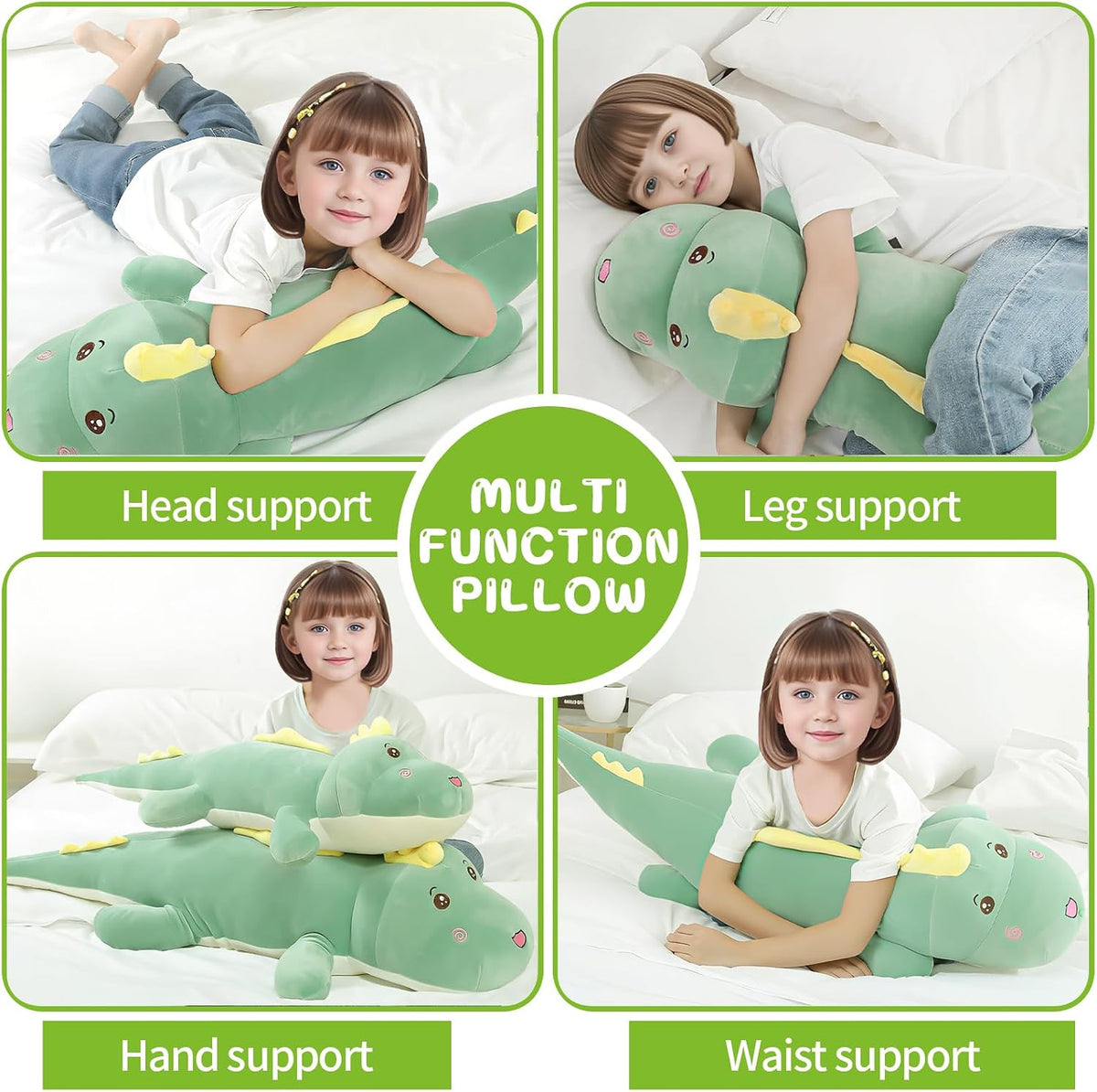 Tianmihou 32 Inch Giant Dinosaur Plush Body Pillow, Cute Long Dinosaur Stuffed Animal, Large Soft Big Dinosaur Plushies Toy, Gifts for Kids Boys Girls Teens Birthday