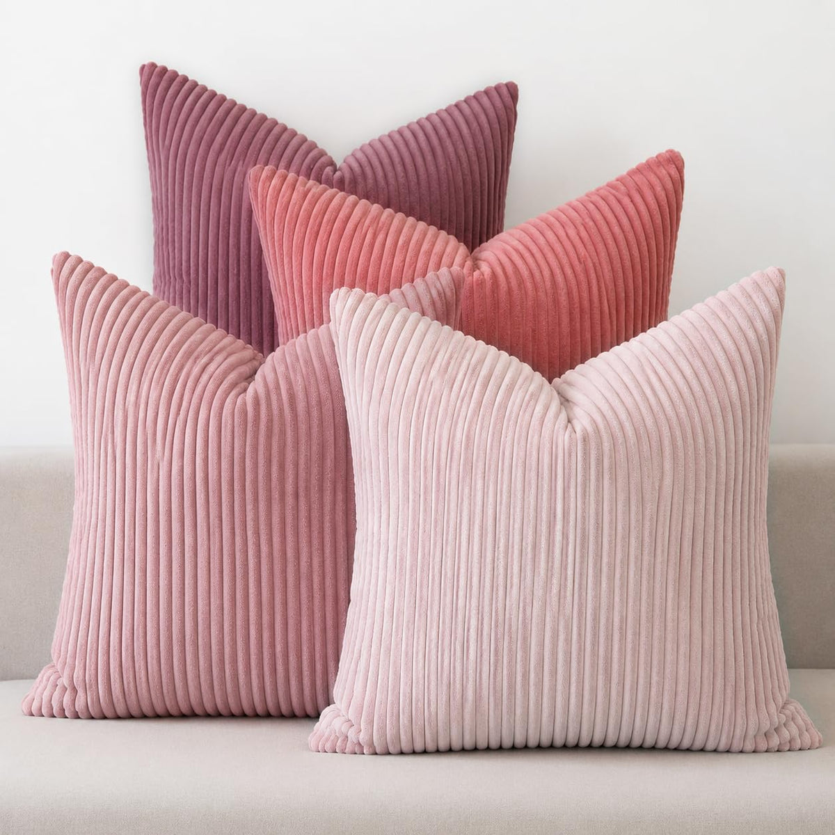 LANANAS Decorative Corduroy Throw Pillow Covers 18x18 Inch Neutral Brown
