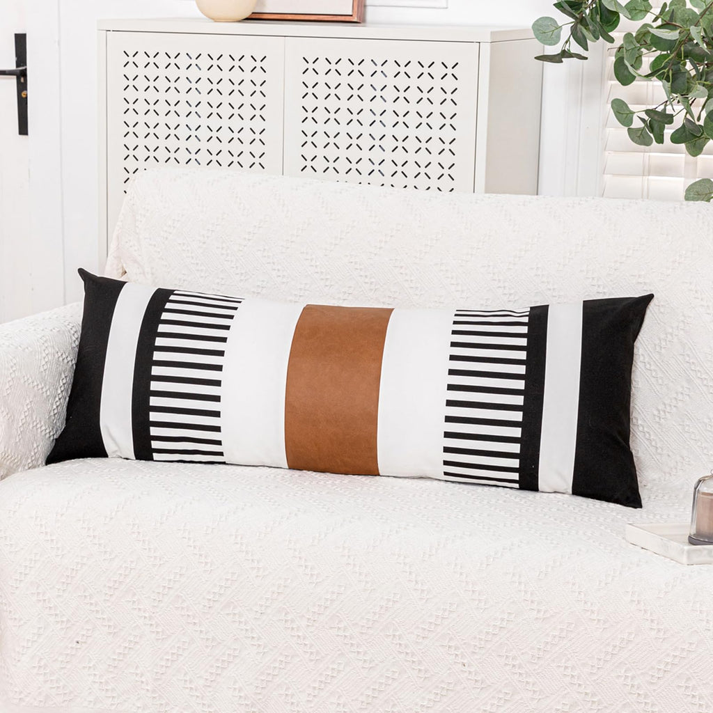 Decorative Striped Throw Pillow Cover 20x20 Inch Black White & Brown