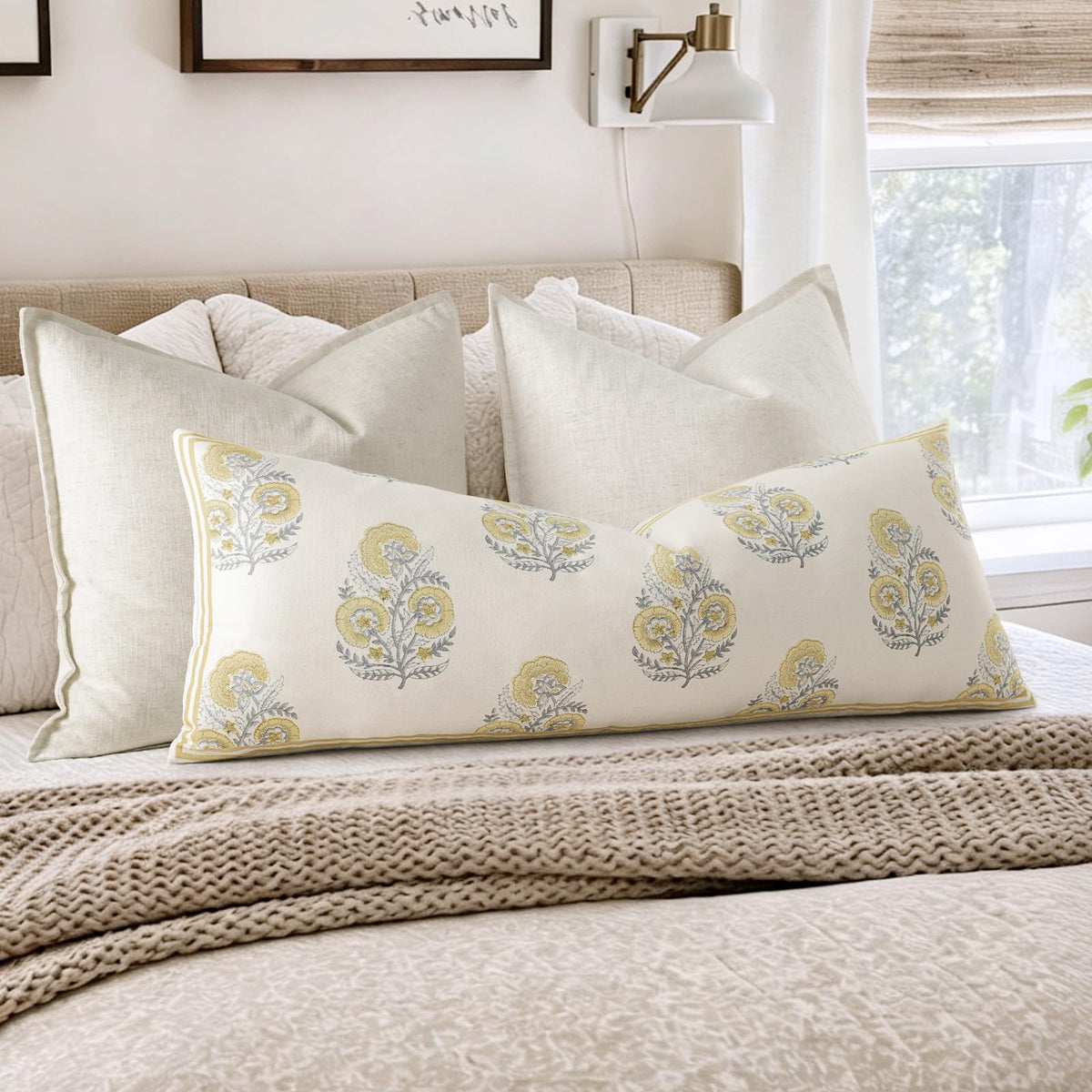 Vintage Floral 14x36 Lumbar Pillow Cover for Bed Pack of 1, Double-Sided Botanical Print Decorative Long Pillowcase Farmhouse Cushion Cover for Sofa Couch Living Bed Room, Sage Green (Cover Only)