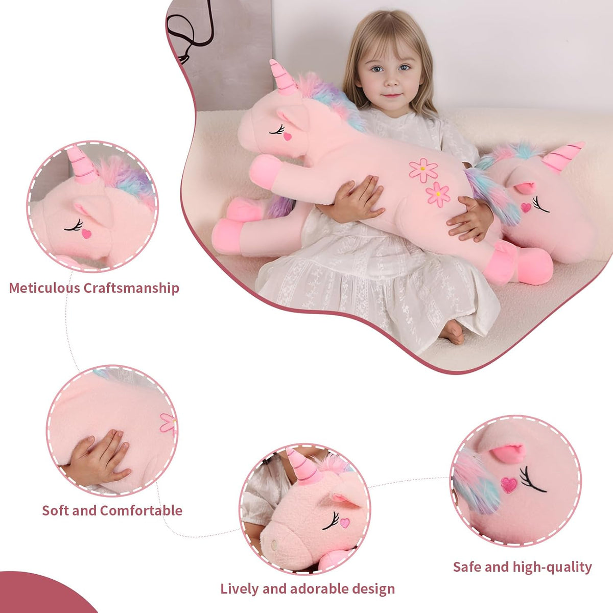 32inch Cute Giant Pink Unicorn Plush, Jumbo Soft Body Pillow Pet, Large Rainbow Unicorn Stuffed Animals Toy, Big Doll for Kids Girls and Boys, Birthday