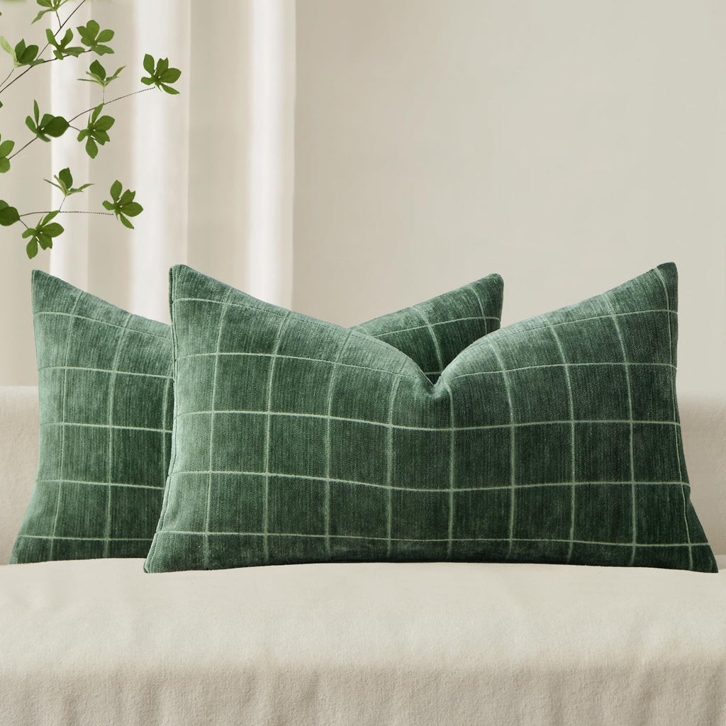 MIULEE Taupe Grey Plaid Decorative Fall Throw Pillow Covers 20x20 Set of 2