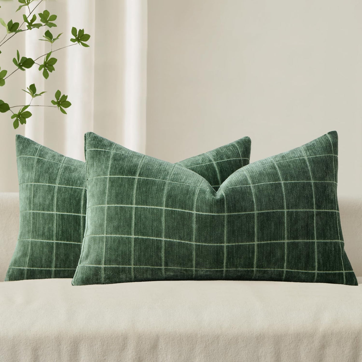 MIULEE Taupe Grey Plaid Decorative Fall Throw Pillow Covers 20x20 Set of 2